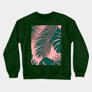 Coral Pink and Green Tropical Leaves Crewneck Sweatshirt